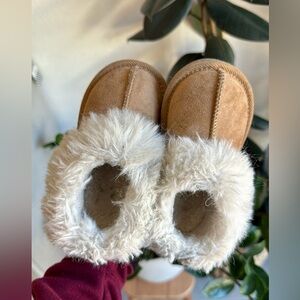 Cozy Tan and Cream Toddler Winter Slippers